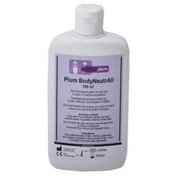 Plum 4737 Body NeutrAll Emergancy Solution 100ml hochwirksame Dekontaminationslösung für Haut, Flächen und Bekleidung, bei Kontakt mit ätzenden giftigen Gefahrstoffen, starken Säuren und Laugen, Oxydationsmittel, Formaldehyd, Phenol, organischen Lösemitteln, Flusssäure und Fluoriden, Haltbarkeit: 3 Jahre ab Produktionsdatum