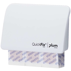 Plum 5532 QuickFix UNO Pflasterspender Weiß mit 45 Stück elastischen Pflastern, die Pflaster entpacken sich beim Herausziehen von selbst, der Spender kann geschraubt oder mit den beiliegenden Klebestreifen befestigt werden, Maße Spender: B13xH8,5cm