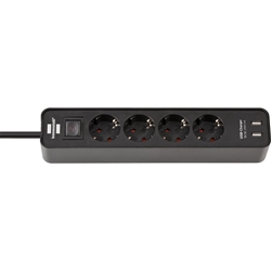 Brennenstuhl Ecolor Steckdosenleiste 4-fach mit USB-Ladebuchse (Mehrfachsteckdose mit 2x USB Charger, Schalter und 1,5m Kabel) schwarz Nr. 1153240006