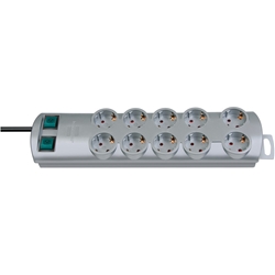Brennenstuhl Primera-Line, Steckdosenleiste 10-fach (Mehrfachsteckdose mit 2 Schaltern für je 5 Steckdosen und 2m Kabel) silber Nr. 1153390120