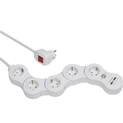 Brennenstuhl Vario Power Steckdosenleiste mit USB-Ladefunktion / Bewegliche Steckdosenleiste 5-fach (1,4m Kabel, mit Schalter und 2 USB Ladebuchsen) weiß Nr. 1155350210