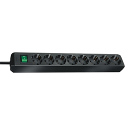 Brennenstuhl Eco-Line Steckdosenleiste 8-fach (Steckerleiste mit erhöhtem Berührungsschutz, Schalter und 3m Kabel) schwarz Nr. 1159300018