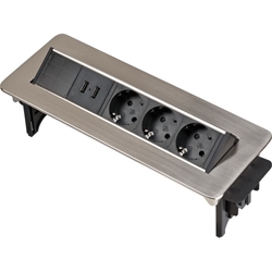 Brennenstuhl Indesk Power USB-Charger Tischsteckdosenleiste / versenkbare Steckdose 3-fach (Mehrfachsteckdose mit 2 USB Ladebuchsen, 2m Kabel) silber/schwarz Nr. 1396200113