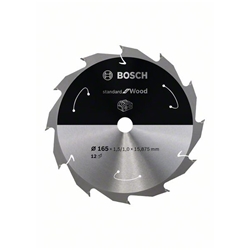Bosch Akku-Kreissägeblatt Standard for Wood, 165x1,5/1x15,875, 12 Zähne Nr. 2608837680