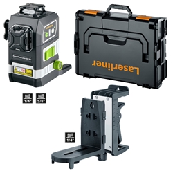 Laserliner PowerPlane-Laser 3G Multi 18V, PowerGreen++, inkl. CrossGrip Wandhalterung, im Koffer, inkl. Adapter-Set für 18V-Akkus (Bosch, Makita, Milwaukee, DeWalt, Metabo, Hikoki, Festool), ohne Akku und Ladegerät Nr. 036.380L